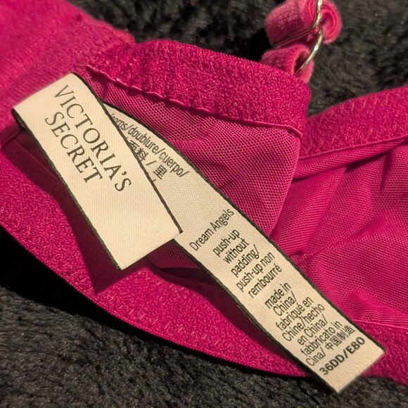 Victorias Secret Purple Pink Balconette Push Up Unlined Velvet Lace Bra 36DD(E) - Picture 6 of 9